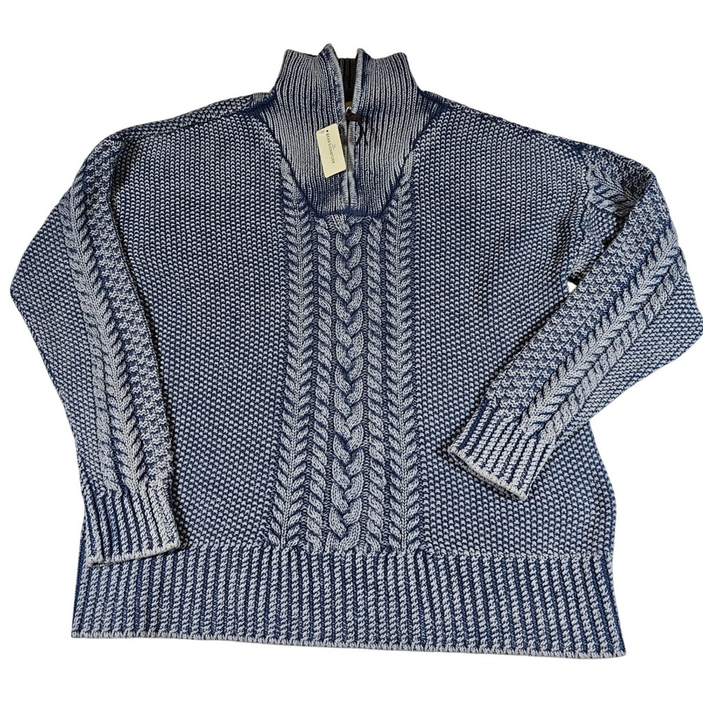 New‎ L.L. Bean Signature Indigo Men's Quarter-Zip Cable-Knit Sweater NWT $149